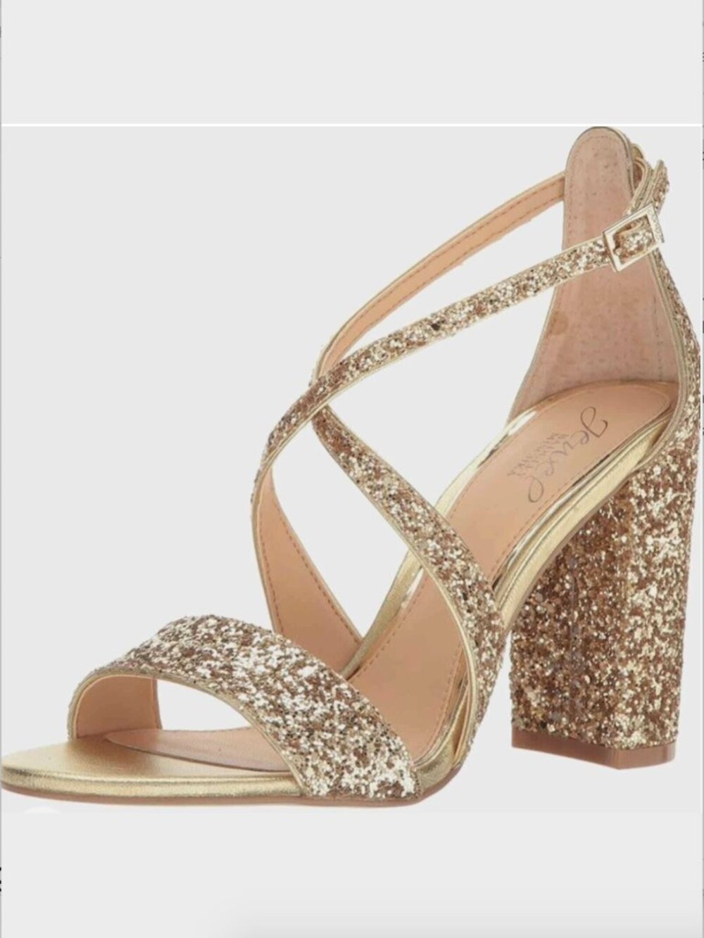 Jewel Badgley Mischka Cook Metallic Glitter Strappy Peep Toe Block Heel-Size 7.5